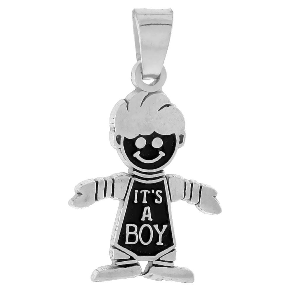 Small Sterling Silver It's a Boy Pendant/Charm for Women 13/16 inch tall
