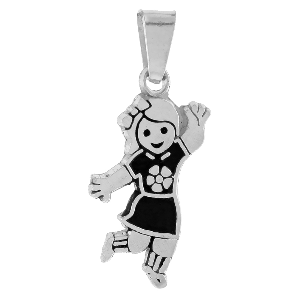 Sterling Silver Dance Pose Happy Girl Pendant for Women 7/8 inch tall