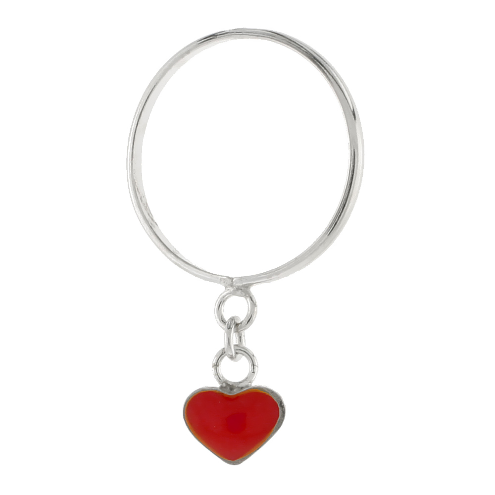 Sterling Silver Ring Tiny Heart in Red Enamel, 1/16 inch 