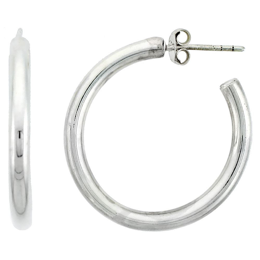 Sterling Silver Plain Hoop Earrings, 1 1/4 inch 