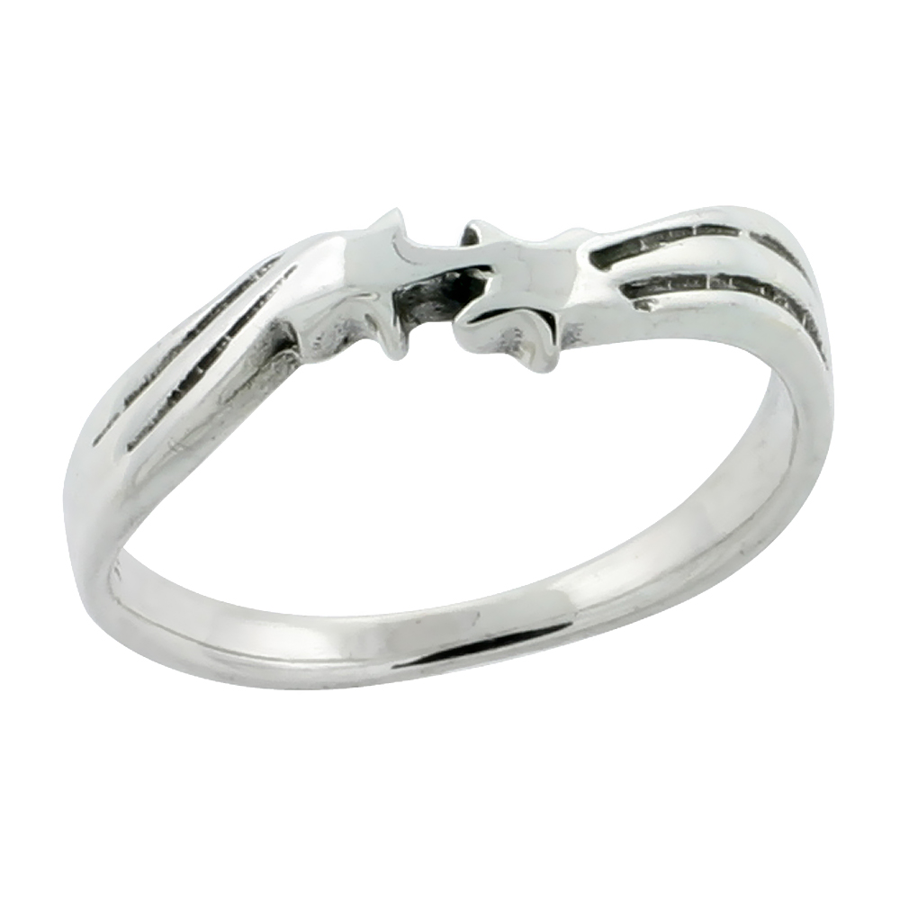 Sterling Silver 3/16 inch Double Star Ring