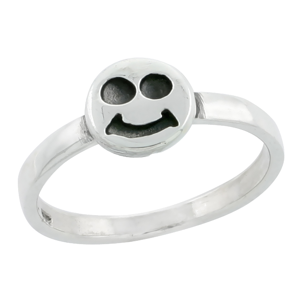 Sterling Silver 1/8 inch Smiley Face Ring