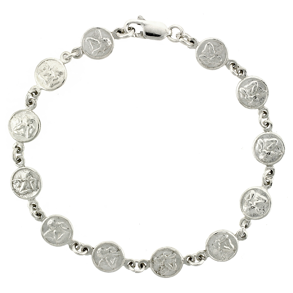 7 1/2 inch Sterling Silver Guardian Angels Bracelet, 5/16 inch 