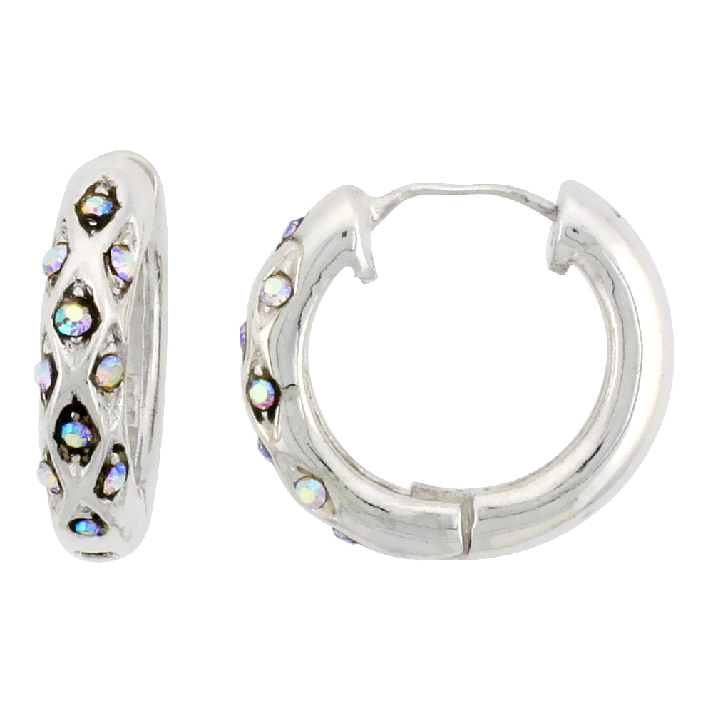 Sterling Silver Huggie Earrings 10 Crystals, 3/4 inch diameter