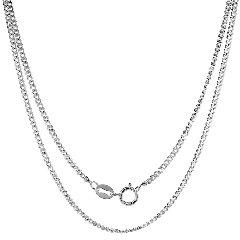 Thin Sterling Silver 1.8 mm Curb Link Chain Necklaces and Bracelets for Women and Men Nickel Free Italy 7-30 inch