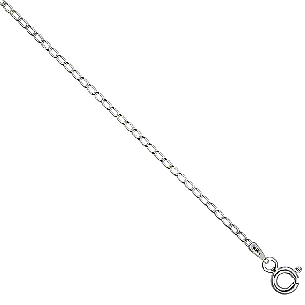Sterling Silver Long Link Curb Chain Necklaces & Bracelets 1.5mm Nickel Free Italy, Sizes 7 - 30 inch