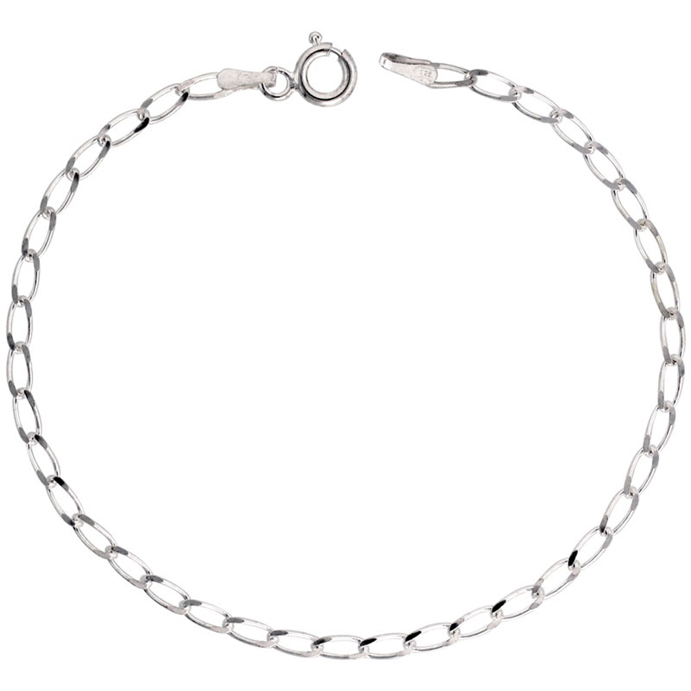Sterling Silver Long Link Curb Chain Necklaces & Bracelets 2.5mm Nickel Free Italy, Sizes 7 - 30 inch