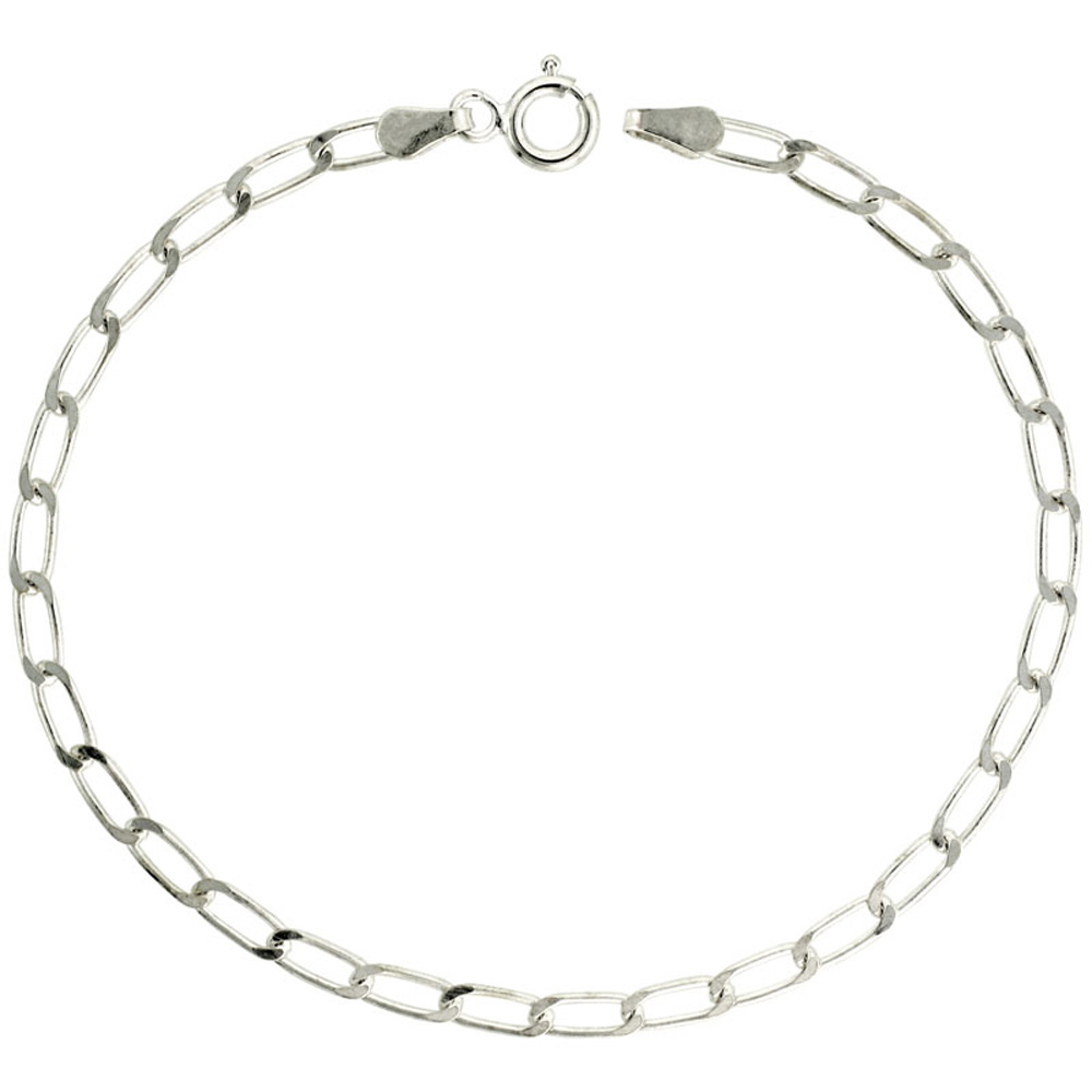 Sterling Silver Long Link Curb Chain Necklaces &amp; Bracelets 3mm Nickel Free Italy, Sizes 7 - 30 inch