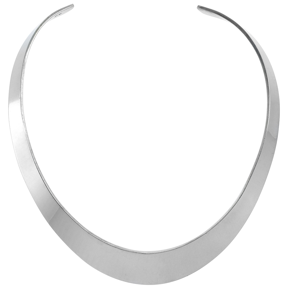 Sterling Silver Choker Collar Necklace Oval shape Handmade 11/16 inch wide