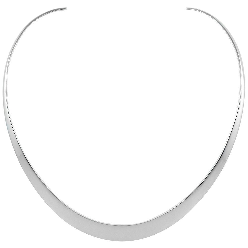 Sterling Silver Collar Necklace Choker Oval shape Handmade 3/8 inch wide