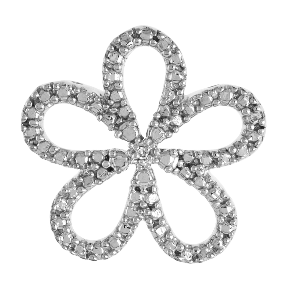 Sterling Silver Diamond Hawaiian Flower Pendant Flawless Finish Nice Diamonds 3/4 inch