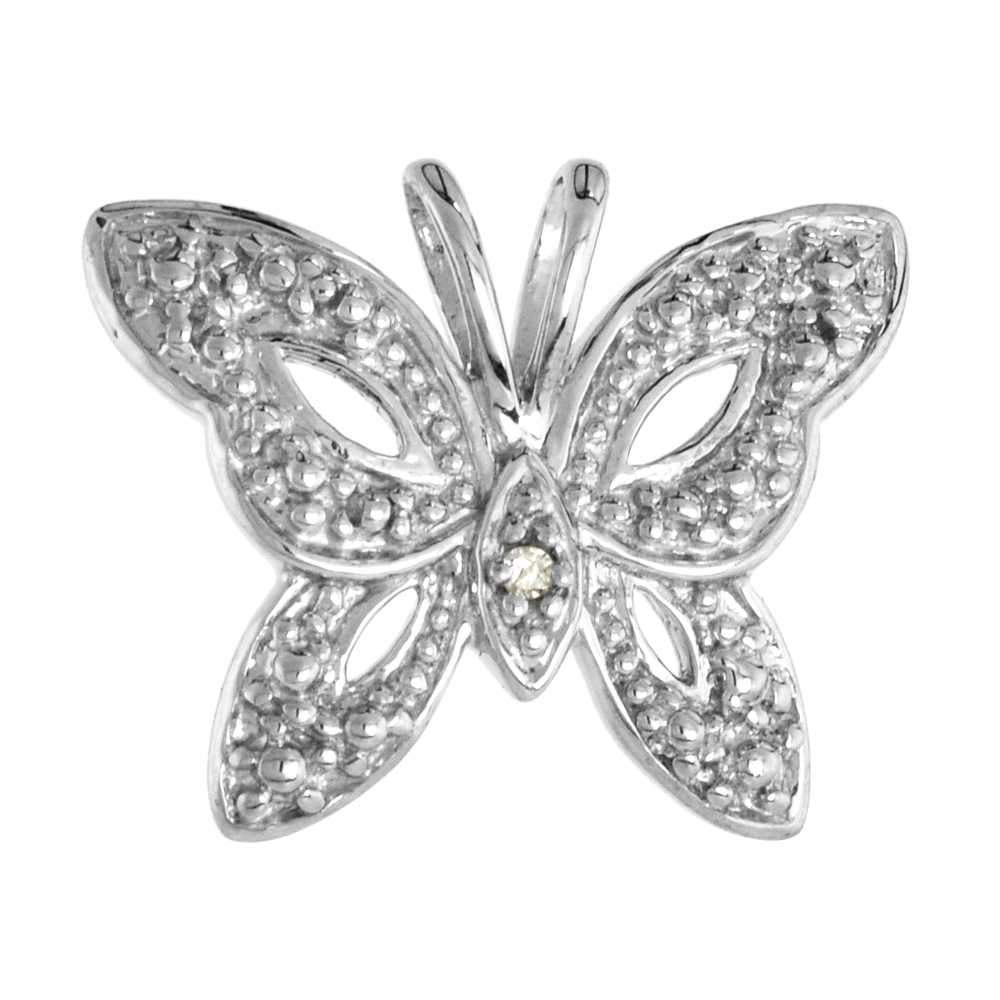 Sterling Silver Diamond Butterfly Pendant Flawless Finish Nice Diamonds 1/2 inch