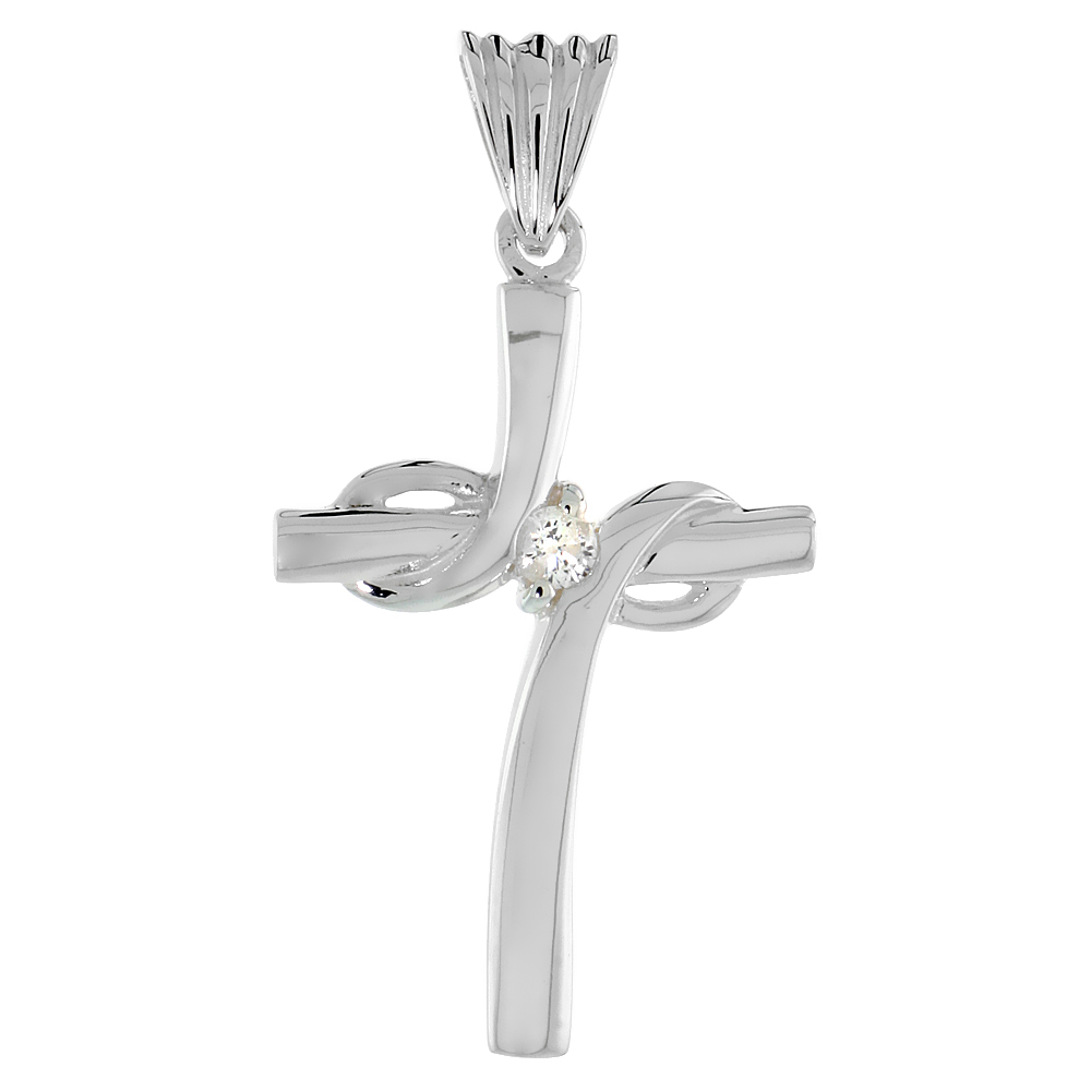 Sterling Silver Diamond Infinity Knot Cross Pendant Flawless Finish Nice Diamonds 1 1/8 inch
