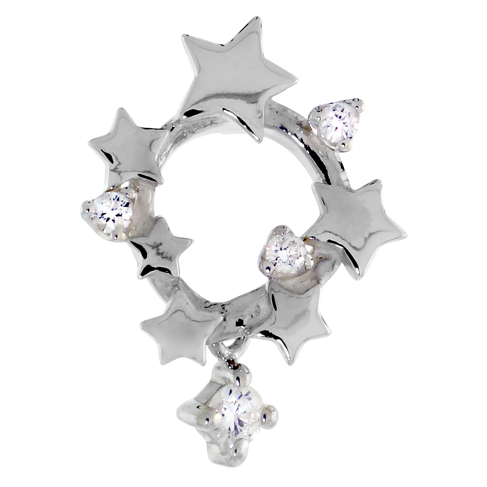 Tiny Sterling Silver Diamond Star Wreath Pendant Flawless Finish Nice Diamonds 3/4 inch