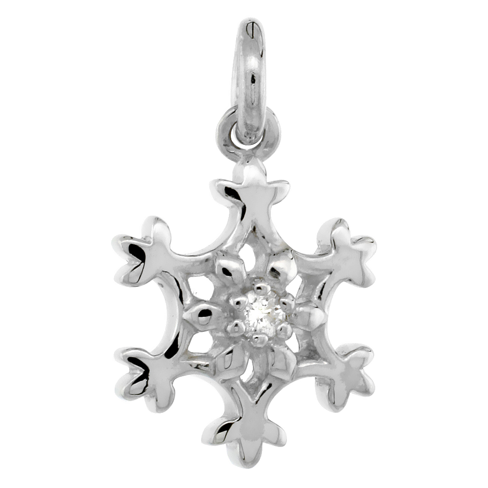 Tiny Sterling Silver Diamond Snowflake Pendant Flawless Finish Nice Diamonds 1/2 inch