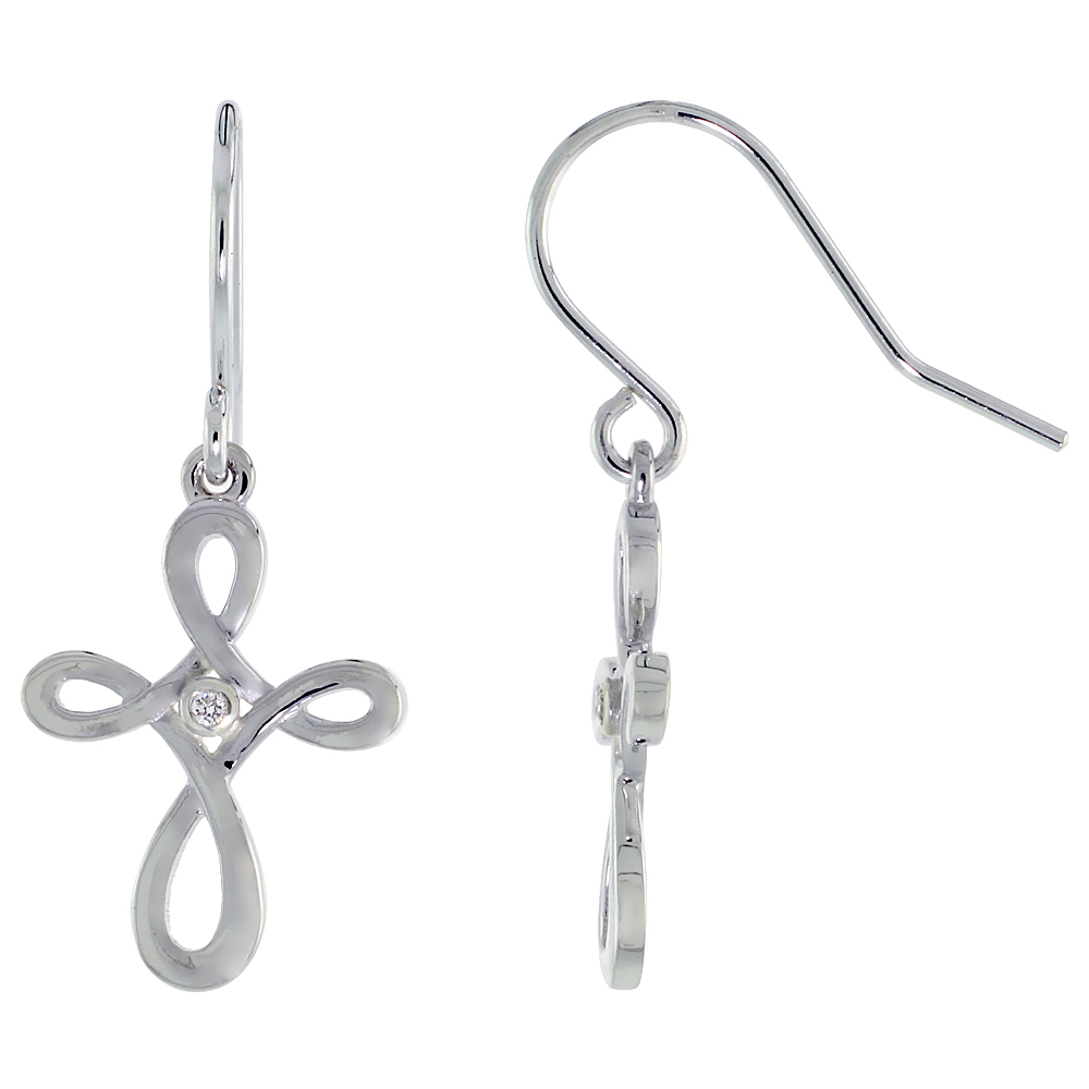 Sterling Silver Diamond  Everlasting Cross Earrings Flawless Finish Nice Diamonds 1 1/4 inch