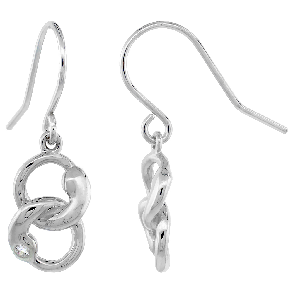 Tiny Sterling Silver Diamond Ouroboros Snake Earrings Flawless Finish Nice Diamonds 1 inch