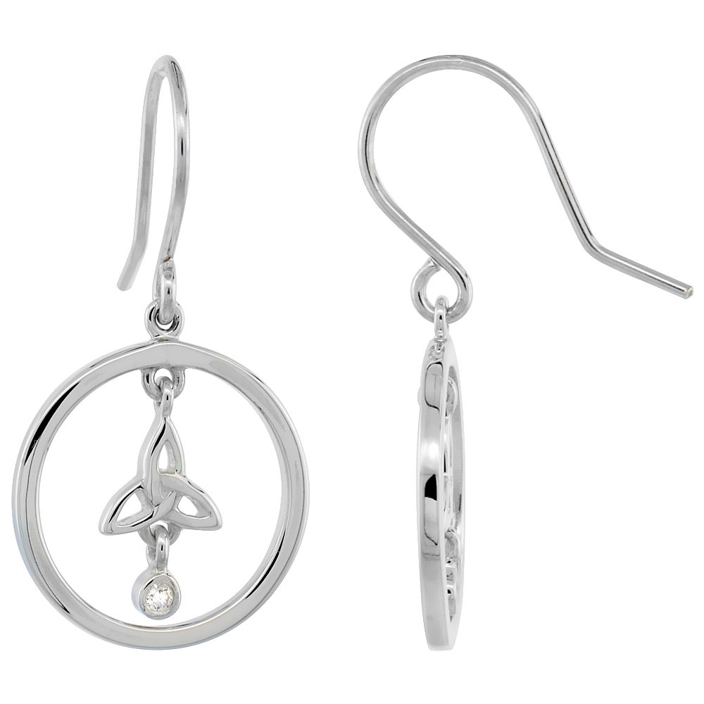 Sterling Silver Diamond Triquetra Celtic Trinity Knot Earrings Flawless Finish Nice Diamonds 1 1/8 inch