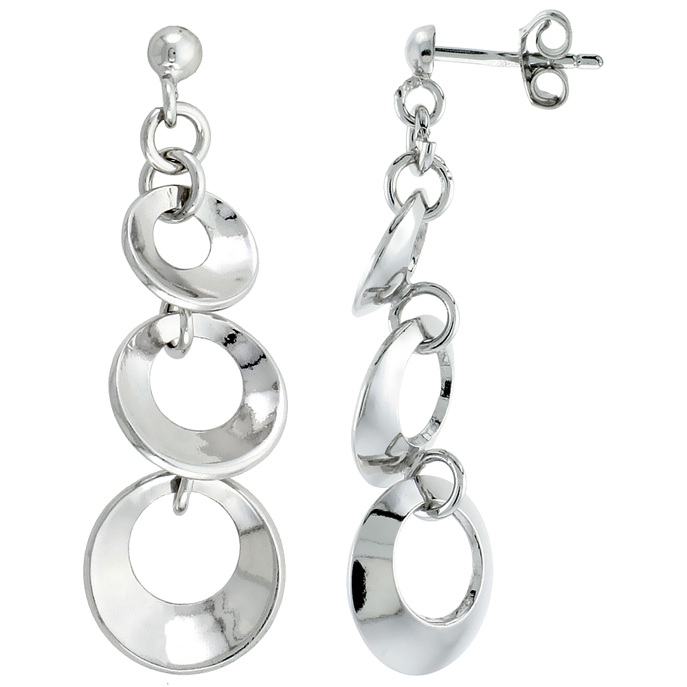Sterling Silver Graduated Circles Dangling Post Earrings, 1 1/2 (38 mm)