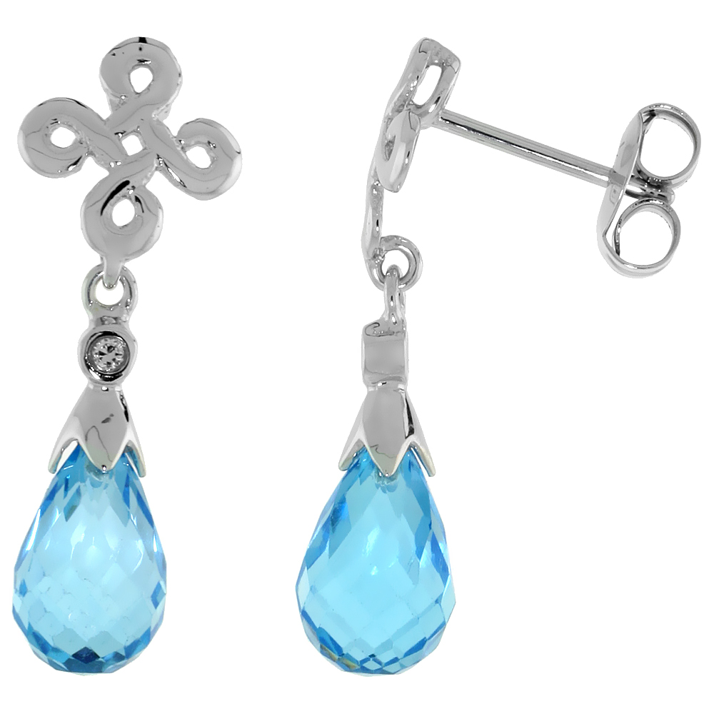 10k White Gold Infinity Cross Blue Topaz Earrings, w/ 0.03 Carat Brilliant Cut Diamonds, 1 in. (25mm) tall