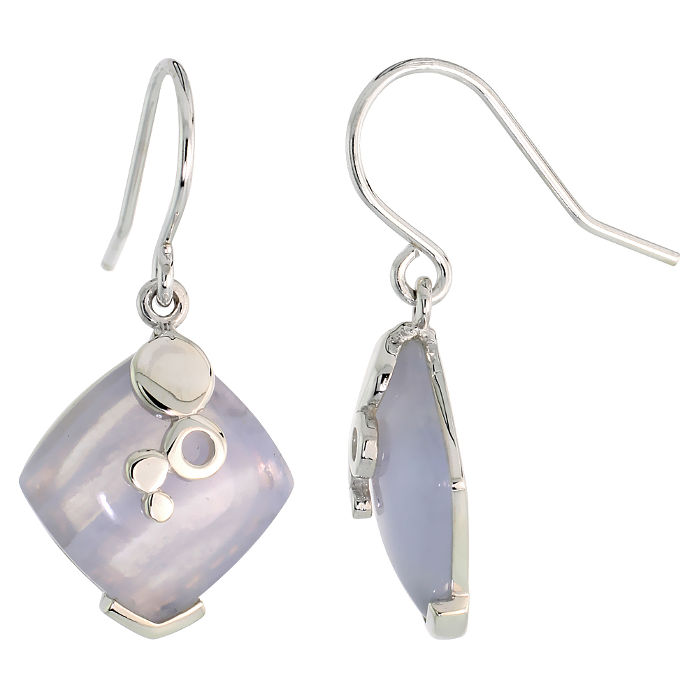 Diamond-shaped Blue lace Agate Dangle Earrings in Sterling Silver, 11/16&quot; (18 mm) tall