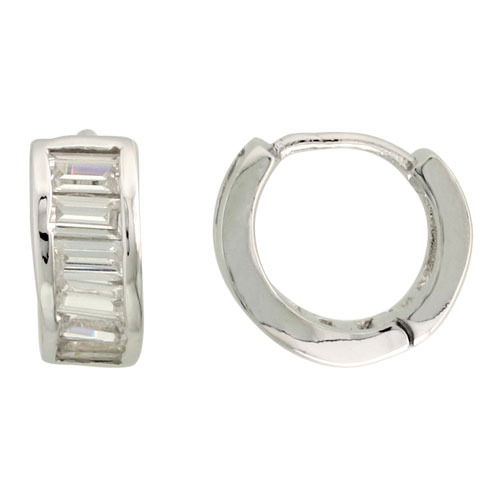 Sterling Silver Cubic Zirconia Huggie Hoop Earrings, 7/16 inch round