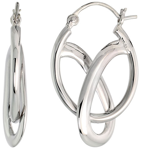 High Polished Knot Hoop Earrings in Sterling Silver, 1 1/8&quot; (29 mm) tall