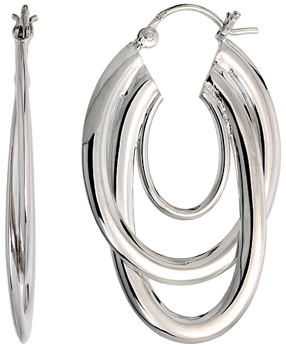 High Polished Interlacing U-shaped Hoop Earrings in Sterling Silver, 1 9/16&quot; (40 mm) tall