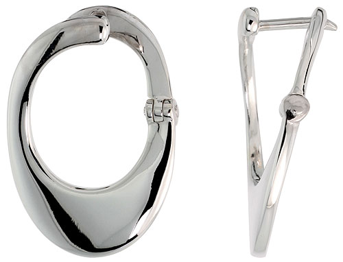 High Polished Oval-shaped Fancy Hoop Earrings in Sterling Silver, 13/16&quot; (21 mm) tall