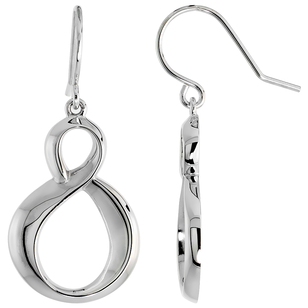 High Polished Swirl Dangle Earrings in Sterling Silver, 1&quot; (25 mm) tall