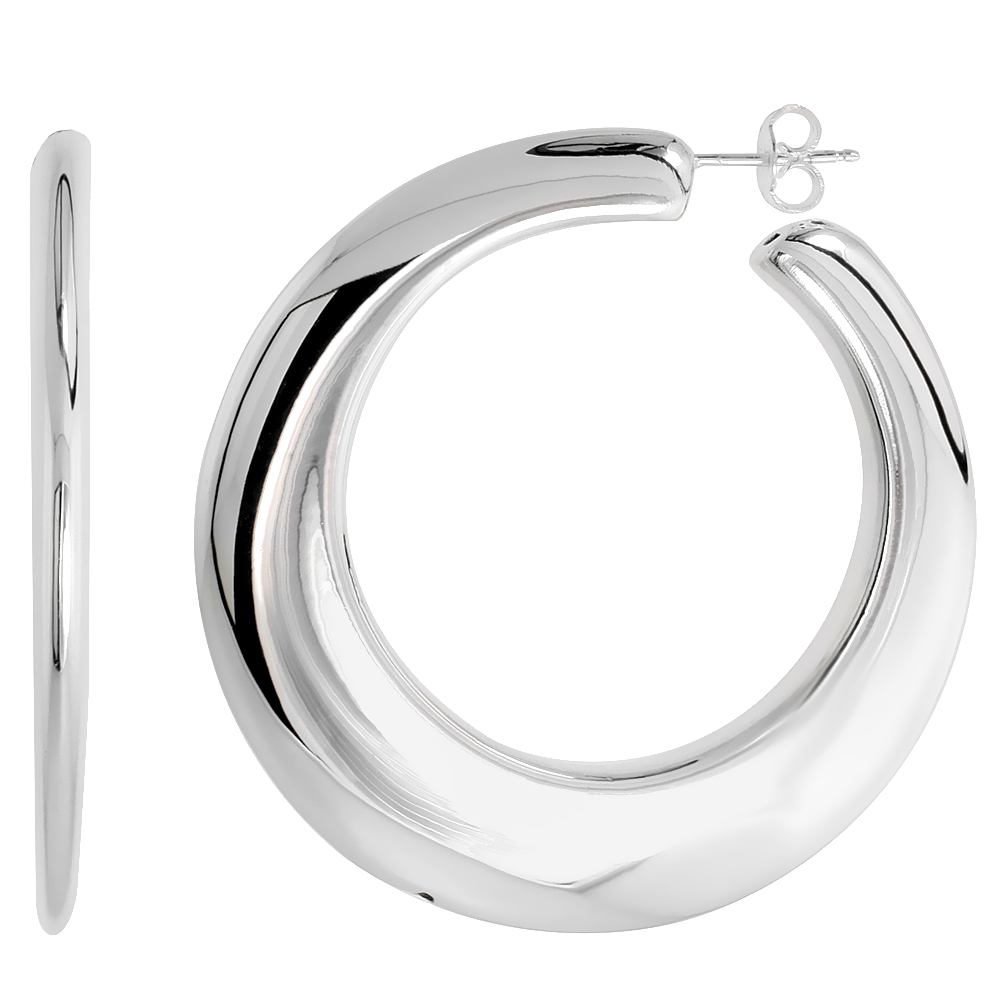 High Polished Large Hollow Hoop Earrings in Sterling Silver, 2" (50 mm) tall