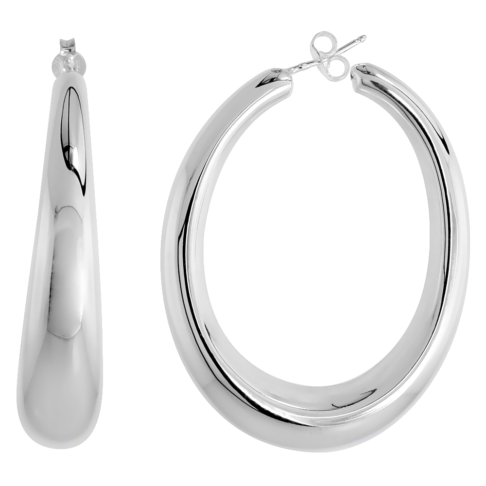 Sterling Silver Puffy Post Hoop Earrings Electroformed, 2 inch