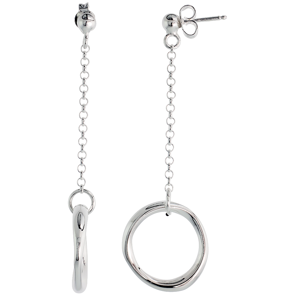 Sterling Silver Circle of Life Drop Earrings, 2 3/8 inch long