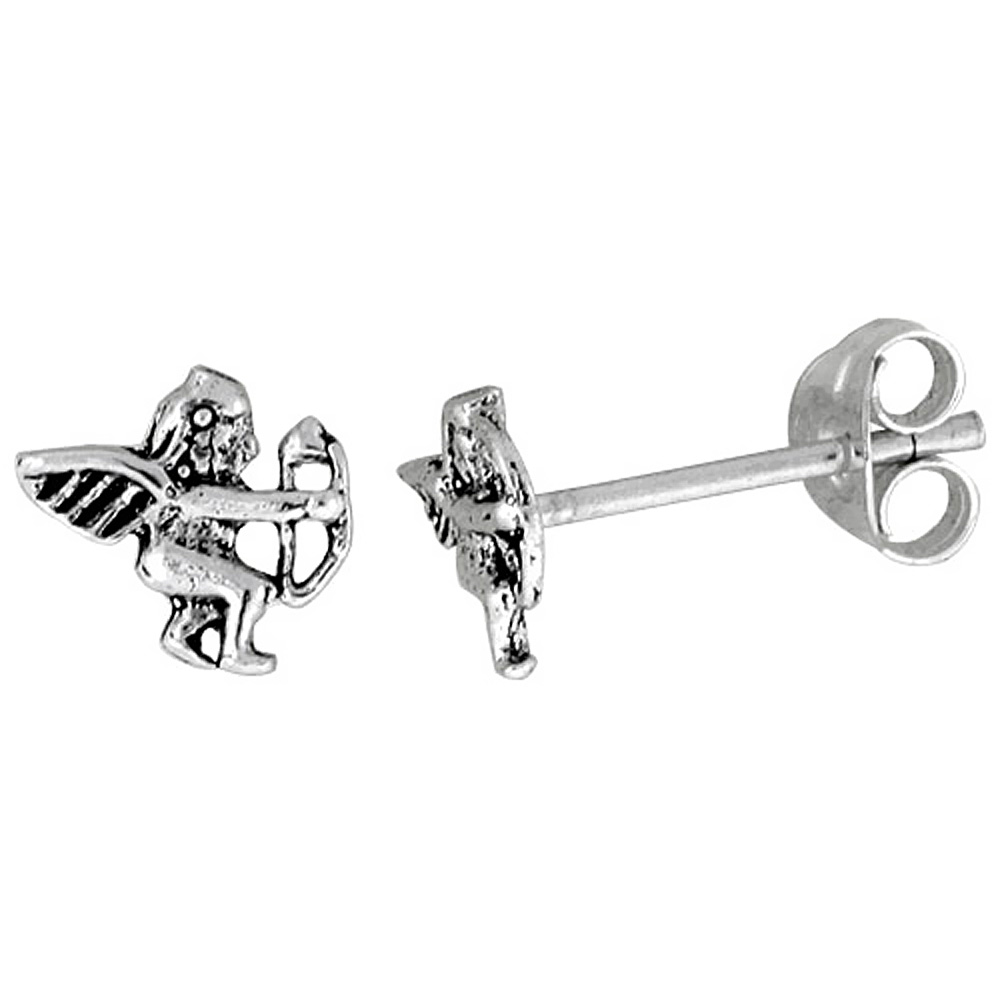 Tiny Sterling Silver Cupid Stud Earrings 5/16 inch