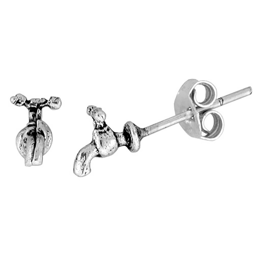 Tiny Sterling Silver Faucet Stud Earrings 5/16 inch