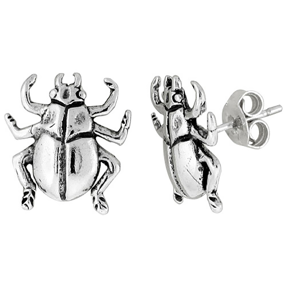Tiny Sterling Silver Bug Stud Earrings 1/2 inch