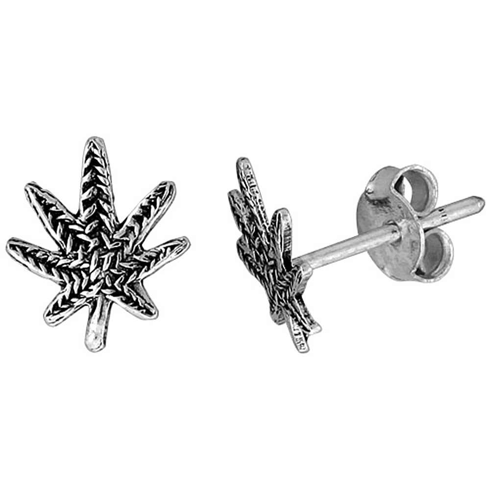 Tiny Sterling Silver Leaf Stud Earrings 3/8 inch