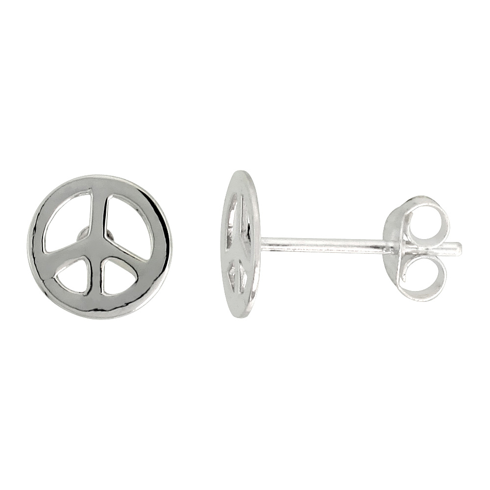 Sterling Silver Peace Sign Earrings 5/16 inch