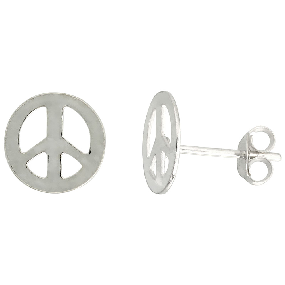 Sterling Silver Peace Sign Stud Earrings, 3/8 inch