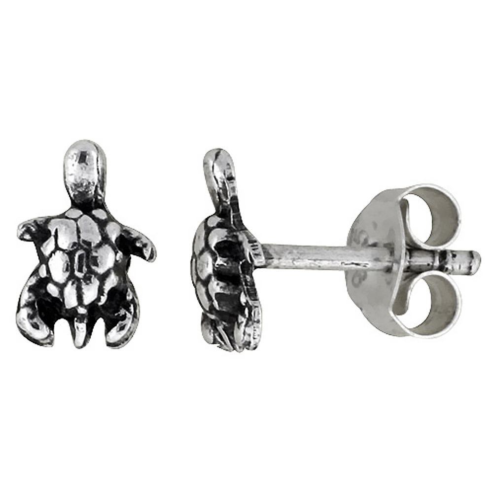 Tiny Sterling Silver Turtle Stud Earrings 5/16 inch