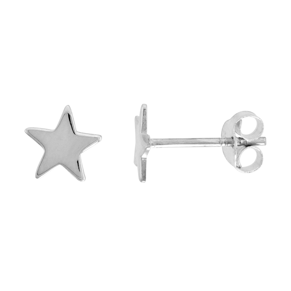 Tiny Sterling Silver Star Stud Earrings 5/16 inch
