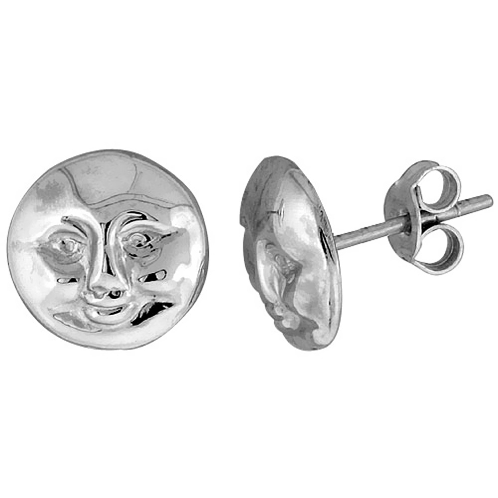 Tiny Sterling Silver Moon Stud Earrings 3/8 inch
