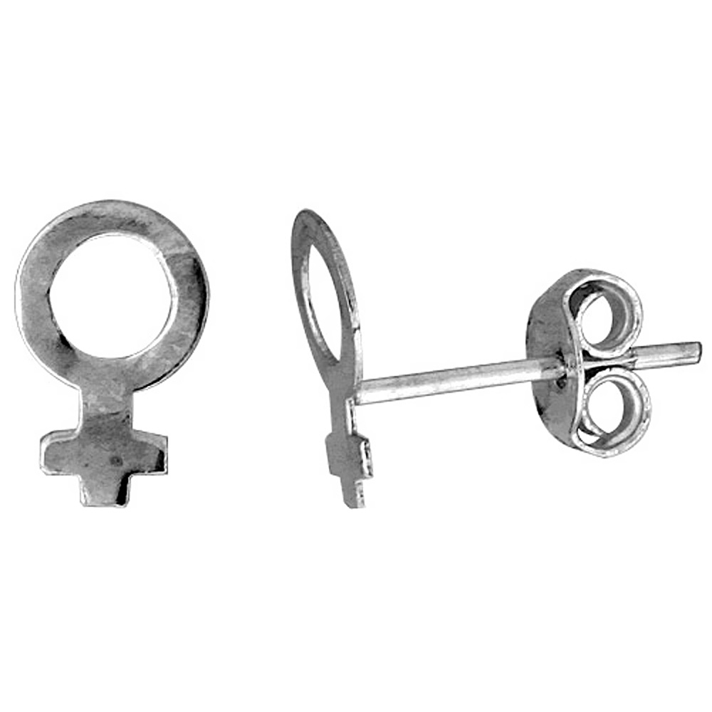 Tiny Sterling Silver Female Sign Stud Earrings 5/16 inch