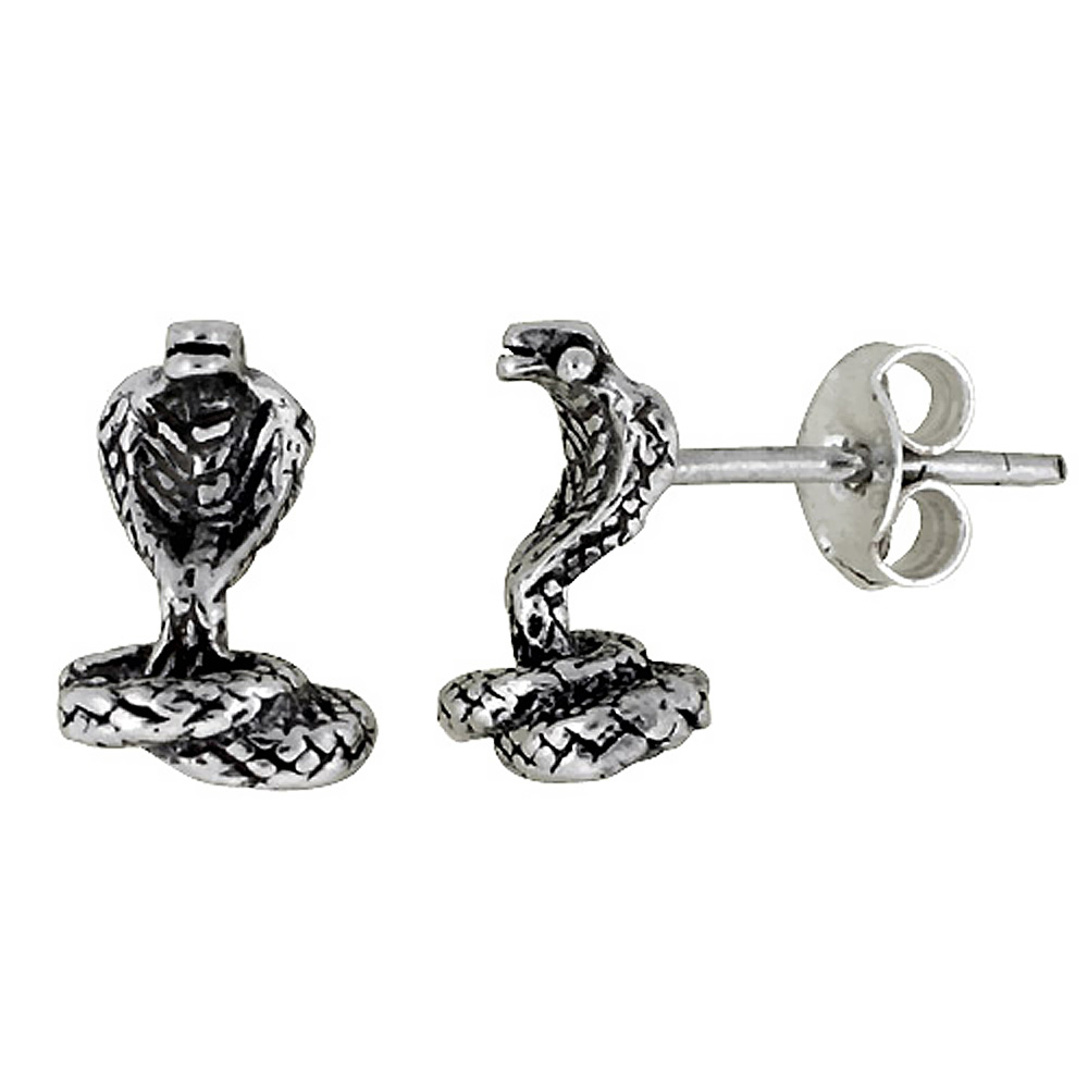 Tiny Sterling Silver Snake Stud Earrings 3/8 inch