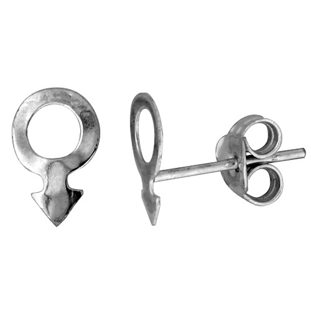 Tiny Sterling Silver Male Sign Stud Earrings 5/16 inch