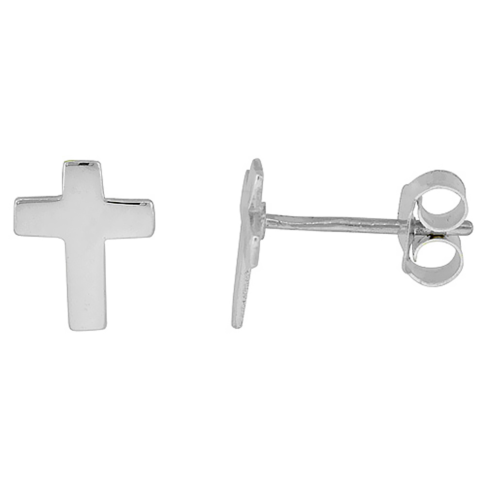 Tiny Sterling Silver Cross Stud Earrings 5/16 inch
