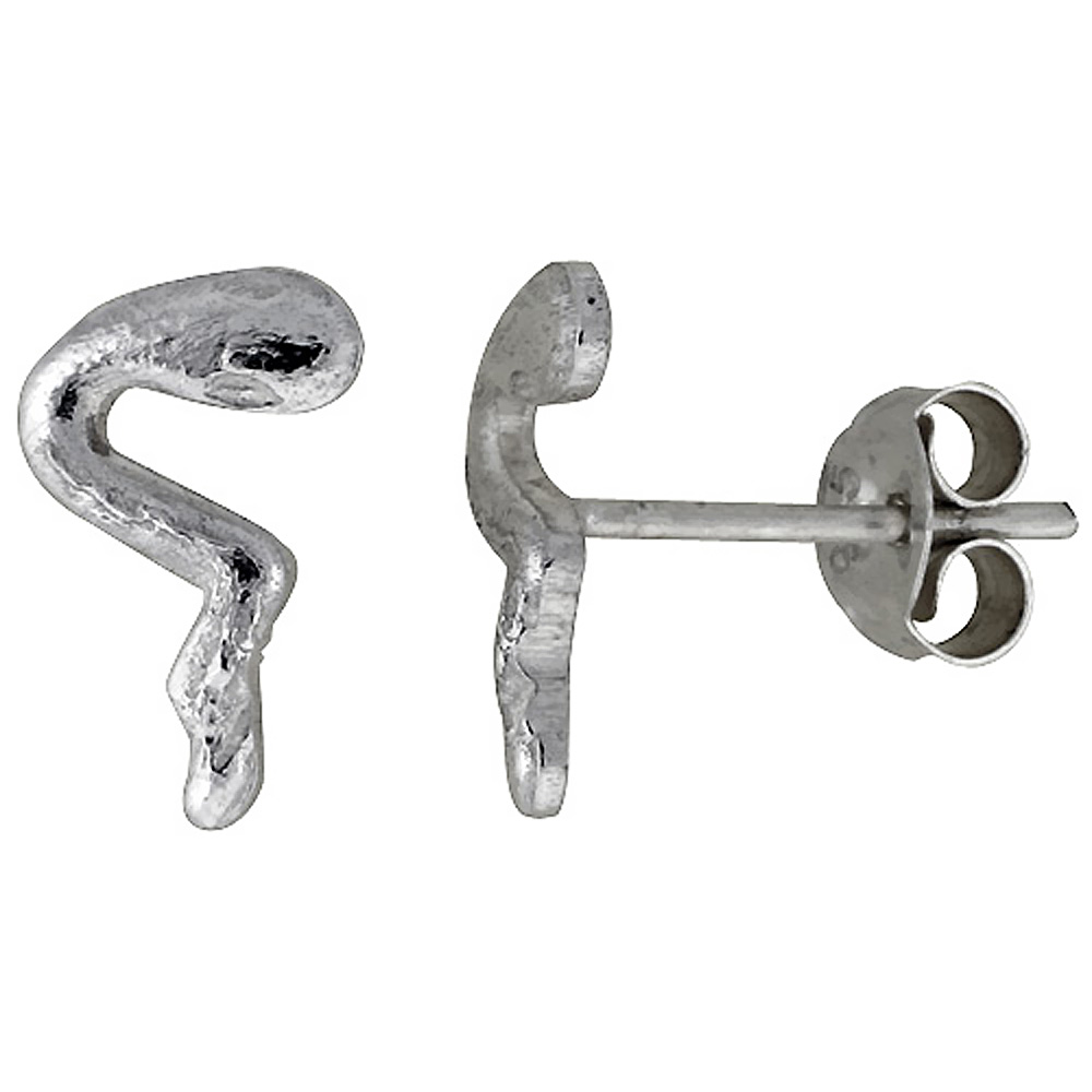 Tiny Sterling Silver Snake Stud Earrings 7/16 inch
