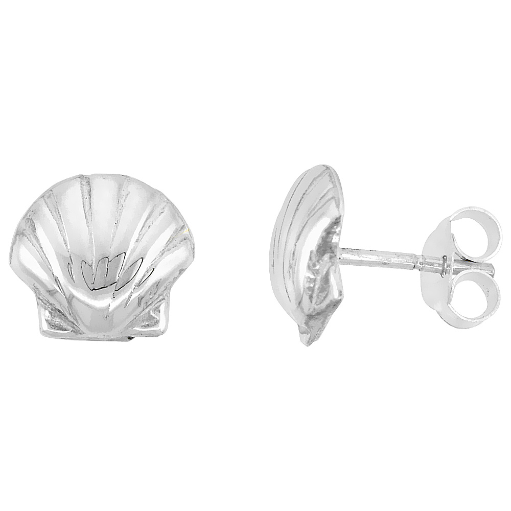 Tiny Sterling Silver Clamshell Stud Earrings 1/4 inch
