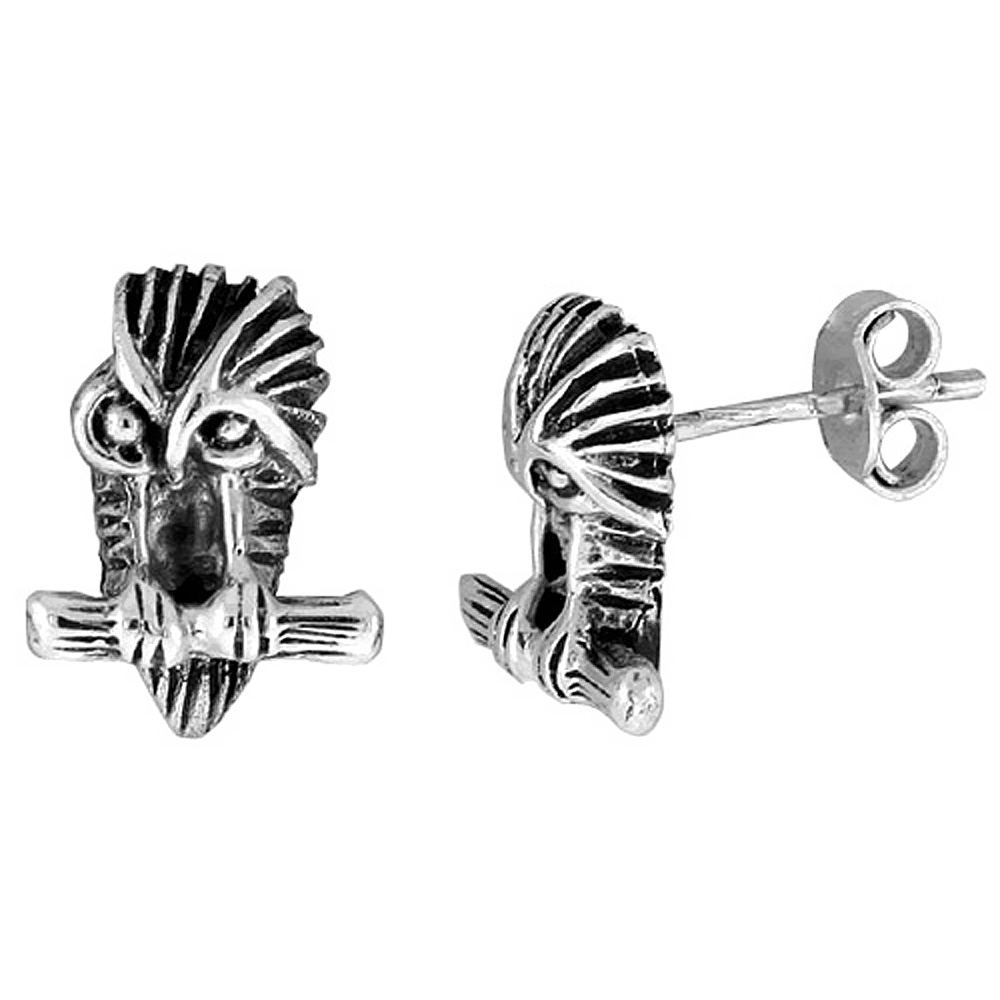 Tiny Sterling Silver Owl Stud Earrings 7/16 inch