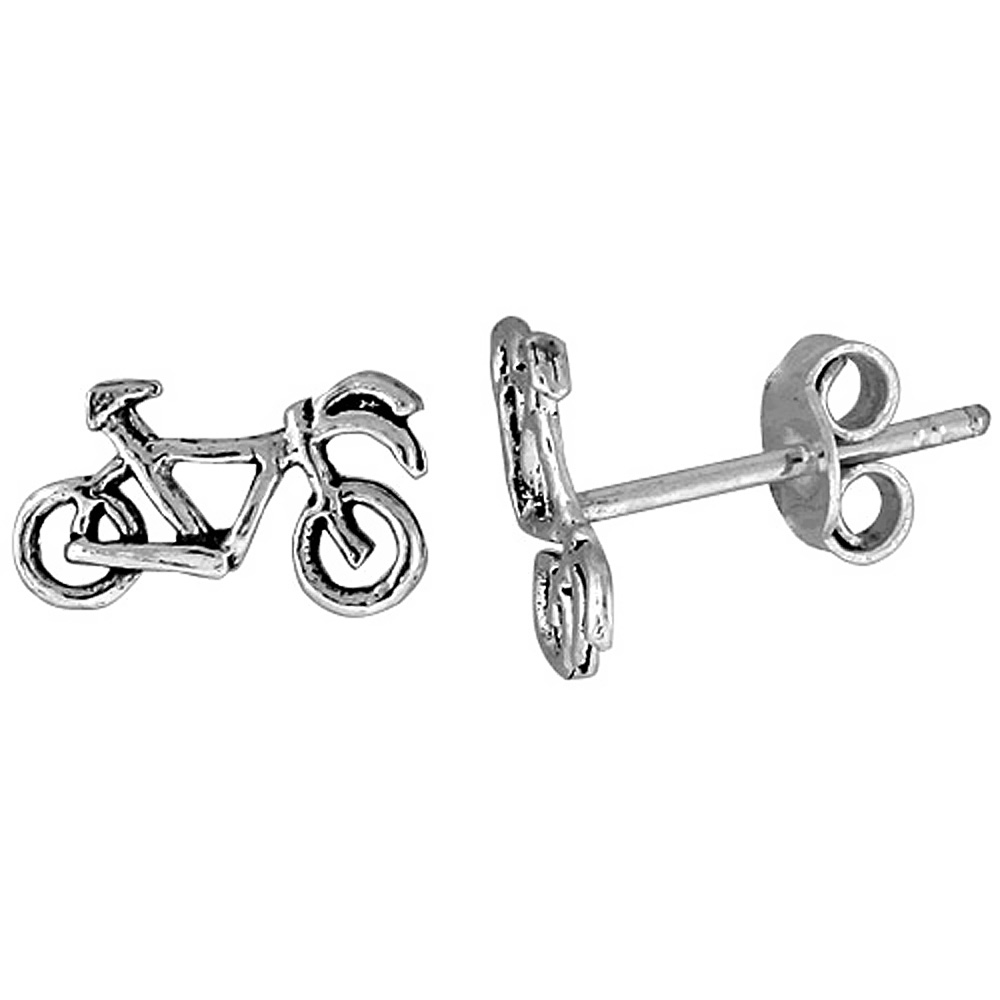 Tiny Sterling Silver Bicycle Stud Earrings 7/16 inch